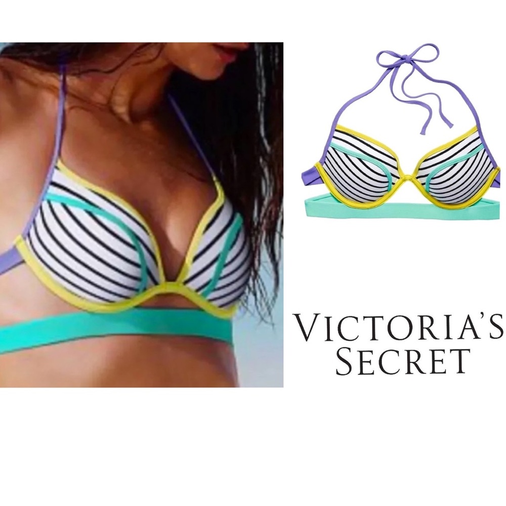 COPY - VS Swim Hottie Halter Cutout Happy Stripe